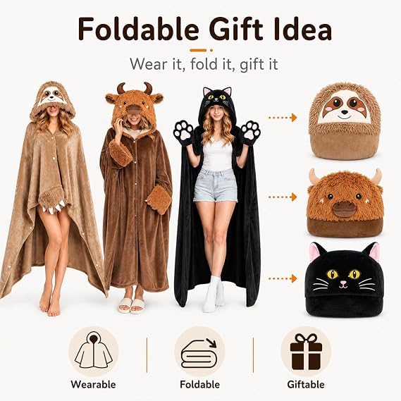Image of Halloween Animal Hooded Blanket Cape Plush Costume Inspired Wearable
