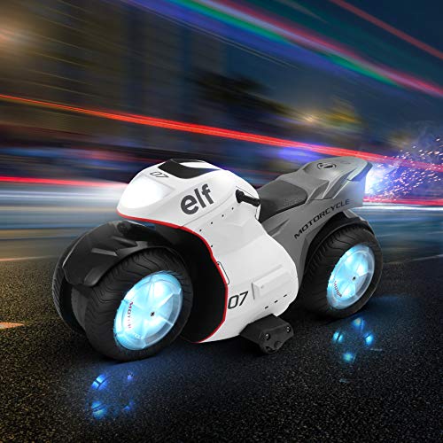 RC Motorcycle Toys, Kids Remote Control Motorcycle Double Sided Flips 360°Rotating Stunt Car for Boys, Gift for Kids/Brithday Gift (White) - Thumbnail 3