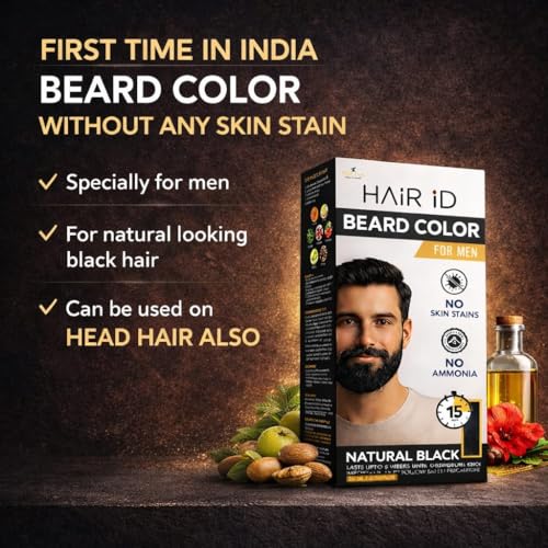 Image of HAIR ID 120GM No Skin Stain Beard Color Cream | Color In Just 10 Minutes | No Ammonia, Long Lasting (Free Gloves, Brush And Trey) Natural Extracts - 2Packs