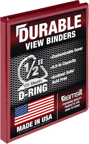 Image of Samsill Durable 0.5 Inch Binder, D Ring Binder, 100% Recycled Chipboard, Red