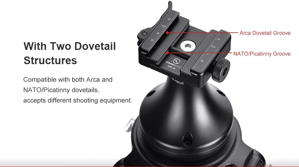 SUNWAYFOTO TA-75LLC 75mm High Rise Leveling Half Ball Adapter + Duo Lever Screw Clamp for Video Bowl Tripod Long Handle + Bubble Level + Sandbag Hook