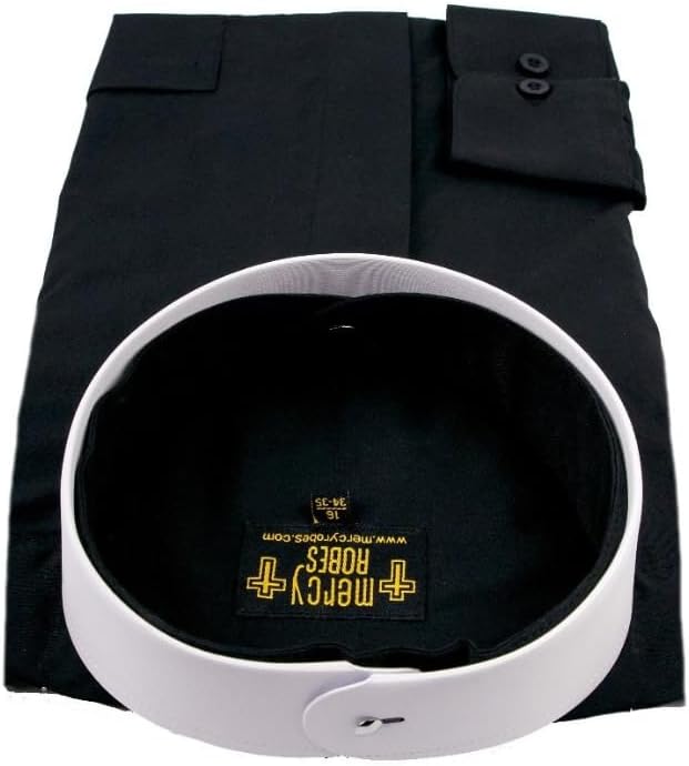 Mens Long Sleeve Roman Collar Clerical Shirt with Soft Collar (Black)