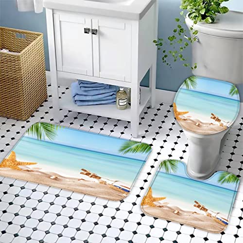 Zifarm Badematte rutschfeste 50x80 Ozean Badvorleger-Set 3D Drucken Tropischer Strand Treibflasche Mikrofaser Flanell… – Bild 4