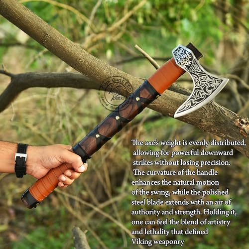 Hand-Forged Engraved Viking Axe of Ragnar Lothbrok Hunting Axe, Handmade Camping Axes, Hatchet-Norse Axe, Tomahawk Vikings Bearded Axes with Leather-Wrapped Handle & Sheath, (AXE-12)