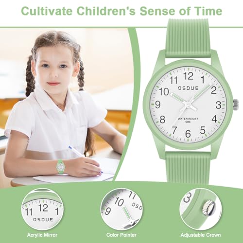 OSDUE Kinderuhr Junge Mädchen, Kinder Uhren Armbanduhr für Jungs, Lernuhr für Kinder, 50M wasserdichte Kinderuhr Schwimmuhr, Geschenk für Geburtstage Ostern Kindertag Weihnachten (Grün)
