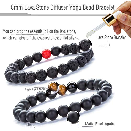 Hamoery Men Women 8Mm Tiger Eye Stone Beads Bracelet Elastic Natural Stone Yoga Bracelet Bangle-21003 (Set 4) #TOP1