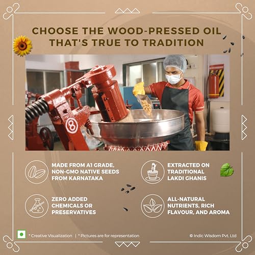 Image of IndicWisdom Wood Pressed Sunflower Oil 1 liter (Cold Pressed Sunflower Oil - Extracted on Wooden Churner)