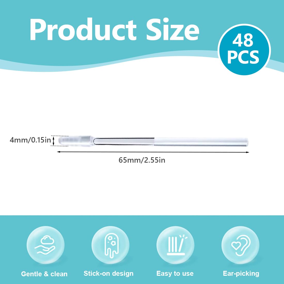 48 Pezzi Sticky Earpick, Rimuovi Cerume Riutilizzabile, Bastoncini per Pulizia Orecchie Lavabili, Sicuri e Delicati, per Adulti
