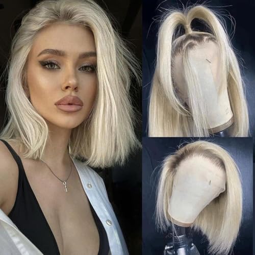 Glueless Ombre Platinum Blonde Bob Lace Front Wigs Human Hair