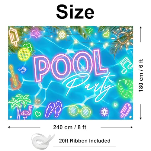 Image of Avezano Summer Pool Party Backdrop Glow Swimming Pool Beach Party Decorations Summer Pool Party Banner for Birthday Baby Shower (96 x 72 inches)