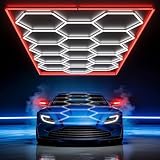 HYPERLITE Gen II Hexagon Garage Lights: 15 Grids with Border DIY Hexagon Led Lights, 6500K Ultra Bright, Easy Install Hex Light, Durable Design for Garage, Car Detailing, Workshops, Gym(Red)