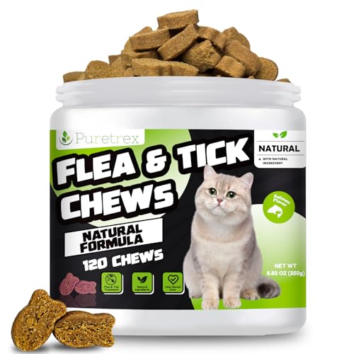 Puretrex Flea & Tick Chews For Cats, Natural Herbal Flea Repellent, Salmon Flavour Soft Chews, Supports Itch Relief & Skin Health, 120 Chews