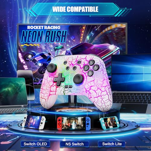 Image of Switch Controller, Wireless Pro Controller Compatible with Nitendo Switch /Switch 2 /Switch Lite /Switch OLED, Switch Controller Pro, Rechargeable Switch Remote Gamepad with 6-Axis Gyro,10 LED Light, White