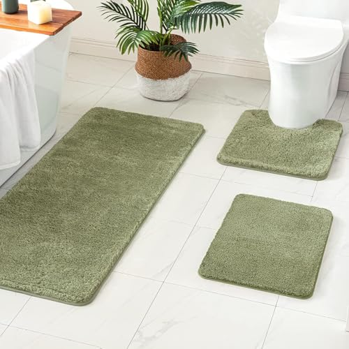 MIULEE Bathroom Rugs Sets 3 Piece with Toilet Mat and Runner Rugs, Non Slip Absorbent Microfiber Bath Mats Sets for Restroom, Machine Washable, 16''x24''+ U Shaped 20''x24''+24''x60'', Sage by MIULEE - Used condition - US$26.36