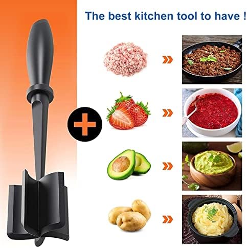 Meat Chopper Heat Resistant Meat Chopper with Non-slip Handle Nylon Meat Masher Multifunctional Hamburger Chopper Beef Masher Non Stick Mix Chopper(black)