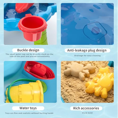 image for TEMI 4-in-1 Kids Sand Water Table for Toddlers 3-5, 32PCS Sandbox Tabl