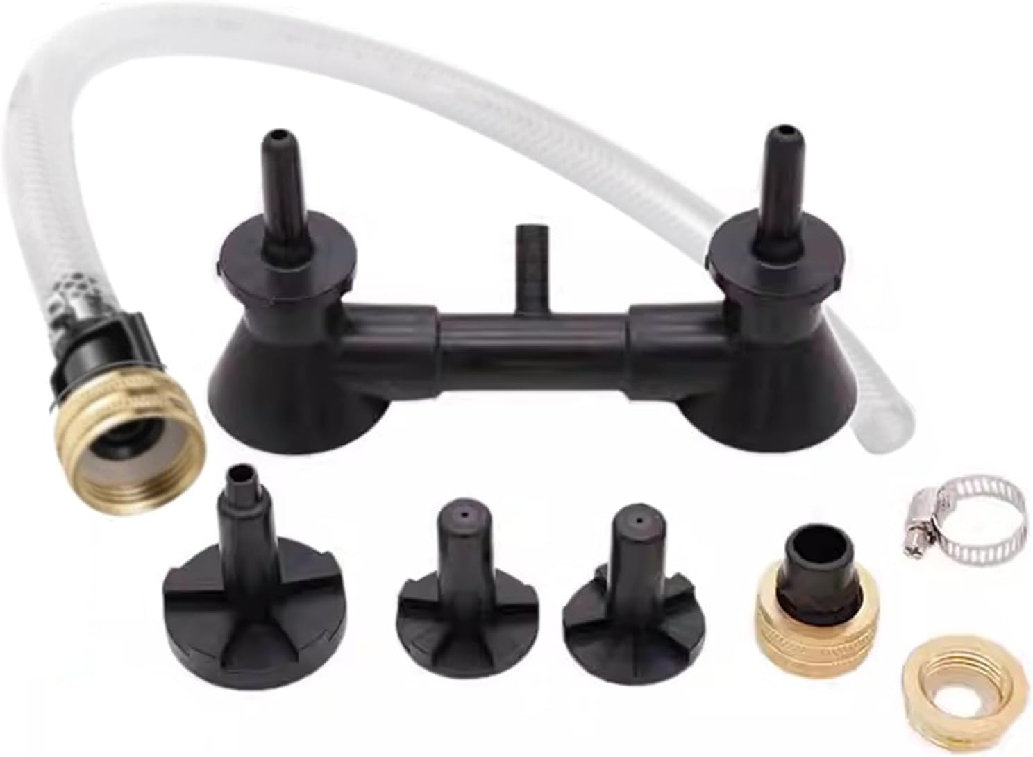 Double Blast Wine Rinser, Bottle Carboy Washer, with 3/4'' and G 1/2 Adapter, 100cm Hose, 2 Size Nozzle, Homebrew Beer & Wine Bottle Cleaning Equipment