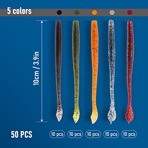 Zsrivk 50Pcs Worm Fishing Lure Kit Paddle Tail Swimbaits Soft Plastic Fishing Lures For Saltwater Freshwater Fishing, Bass Lure Baits Kit With Tackle Box #TOP1