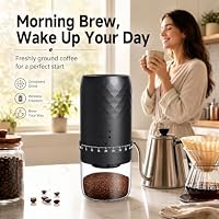 Kaffeemühle Elektrisch, tragbar mit Kegelmahlwerk und 5 einstellbaren Mahlgraden, USB Schnellladung und Ein-Knopf-Bedienung, inklusive Reinigungsbürste für Reise, Camping und mobilen Kaffeegenuss (B) – Ansicht 4