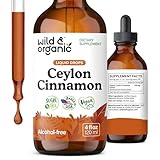 Wild & Organic Ceylon Cinnamon Tincture 500 mg - Liquid Cinnamon Supplements for Overall Support - Cinnamomum Verum Bark Extract - Vegan, Sugar & Alcohol-Free, Non-GMO - 4 fl oz