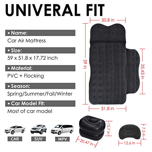 Grassman Inflatable Car Air Mattress, Portable Dirt-resiatant Car Travel Bed with Two Pillows, Universal SUV Extended Car Air Bed with Air-Pump for Travel, Hiking, Trip and Other Outdoor Activities