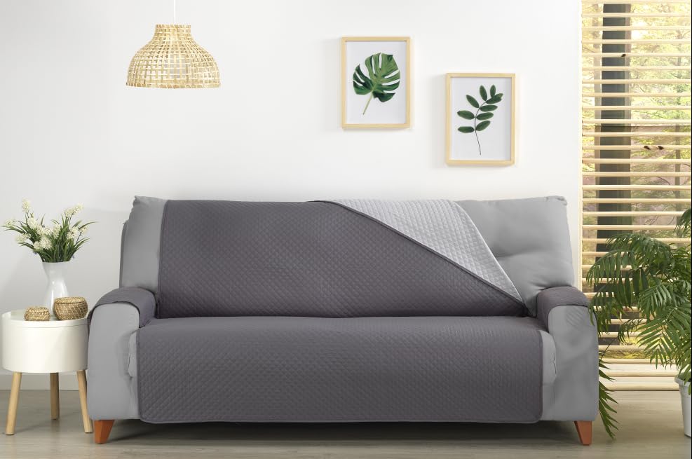 Funda Sofá 3 Plazas, Cubre Sofá Ajustable y Lavable, Antimanchas y Resistente, Protección Ideal para Mascotas, Diseño Moderno y Cómodo para el Hogar (Gris/Gris)