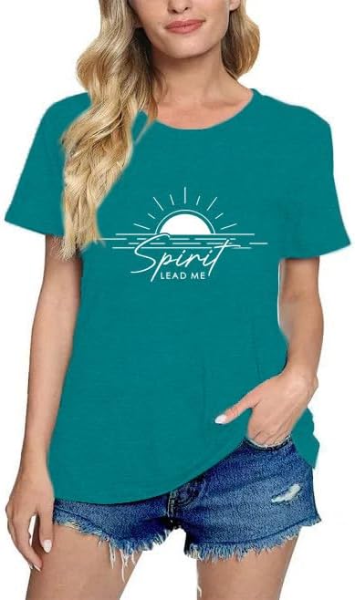 Christian Shirts for Women Bible Verse Blessed T-Shirt Spirit Lead Me Faith Tee Tops - Image 2