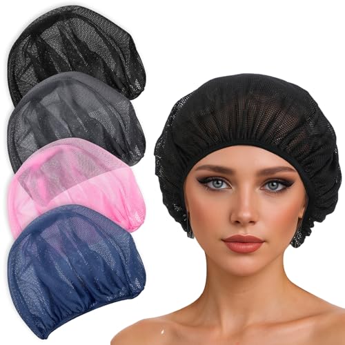 guduling 4pcs Mesh Hair Net for Sleeping Net Plopping Cap for Drying Curly Hair Curly Hair Drying Cap for Women Sleeping Dry Hairs Kitchen Home Use (Black Navy Dark Blue Gray)