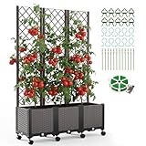 ZIKEBTUY 180x117x390CM Hochbeet mit Spalier und Rädern für Kletterpflanzen Pflanzkasten mit Sichtschutz für Tomaten, Gurken, Kletterrosen usw (Dreifach)