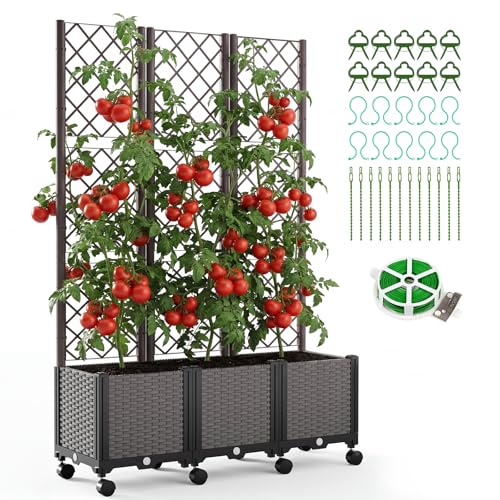 ZIKEBTUY 180x117x390CM Hochbeet mit Spalier und Rädern für Kletterpflanzen Pflanzkasten mit Sichtschutz für Tomaten, Gurken, Kletterrosen usw (Dreifach)