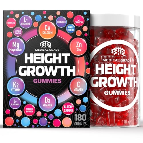 Image of BIOTEQUELAB Height Growth Increase Gummies Vitamins, Grow Tall Supplement, Calcium, Magnesium, Zinc, Ashwagandha, Glucosamine Multivitamin for Teens, Kids, 180 Gummies