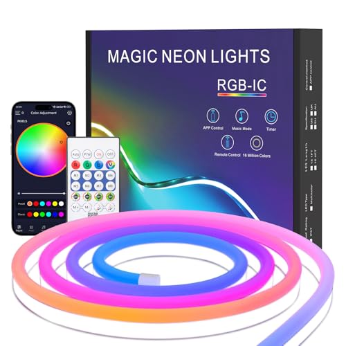 TK99SW 2 Metri Striscia LED Neon, RGB IC Striscia LED Flessibile all'aperto Impermeabile 5V con Controllo APP Musica Sync Telecomando Cambiamento di Colore per Decorazione Interna Esterna