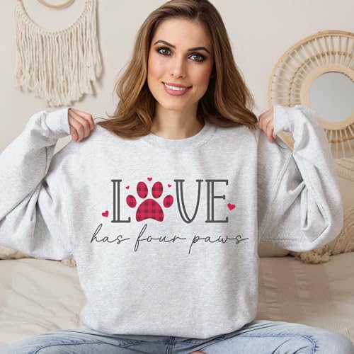 Love Has Four Paws Pullover Hoodie Dog Lover Gifts for Women Men Puppy Mom Dad Wife Crewneck Fleece Sweatshirt2