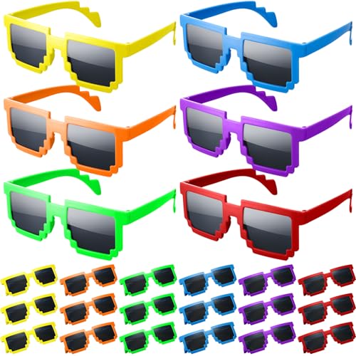 24 Halloween Pixelated Sunglasses for Kids and Adults Birthday Party Decoration Neon Multicolor Sunglasses for Game