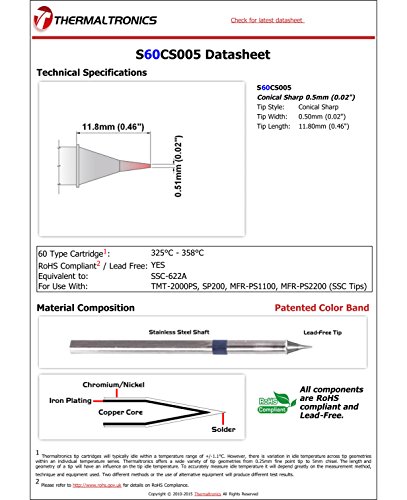 Image of Thermaltronics S60CS005 Conical Sharp 0.5mm (0.02in) interchangeable for Metcal SSC-622A