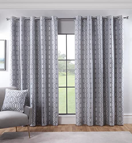 Sundour Dakota Green Geometric Fully Lined Eyelet Curtain Pair 90x72, W 90.2" x L 72" (1 Panels)
