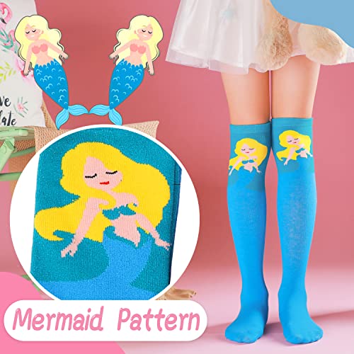 ANTSANG Kids Girls Knee High Socks Long Boot Crazy Silly Fun Gift Cute Tall Animal Socks for Child 6 Pairs Stocking Stuffers Gifts for 10 Year Old Girls Birthday Gifts Ideas(Mermaid Animals)