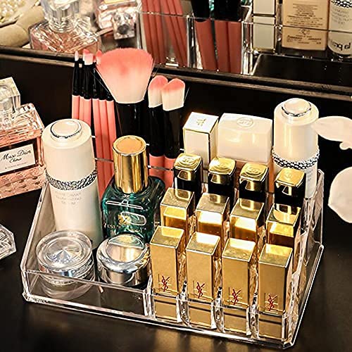 Image of Lipstic Holder Acrylic 16 Grid Makeup Organiser Transparent Plastic Cosmetic Storage Box Lipstick Nail Polish Holder Display Stand Organizer, Pencil Mascara Brush Perfume Stand