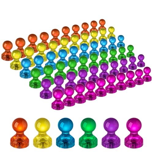 60 PCS Colorful Strong Magnetic Push Pin Magnets, Office Classroom Magnets,6 Assorted Color, Perfect to use as Kitchen Home and School, Map Magnets,Whiteboard Magnets
