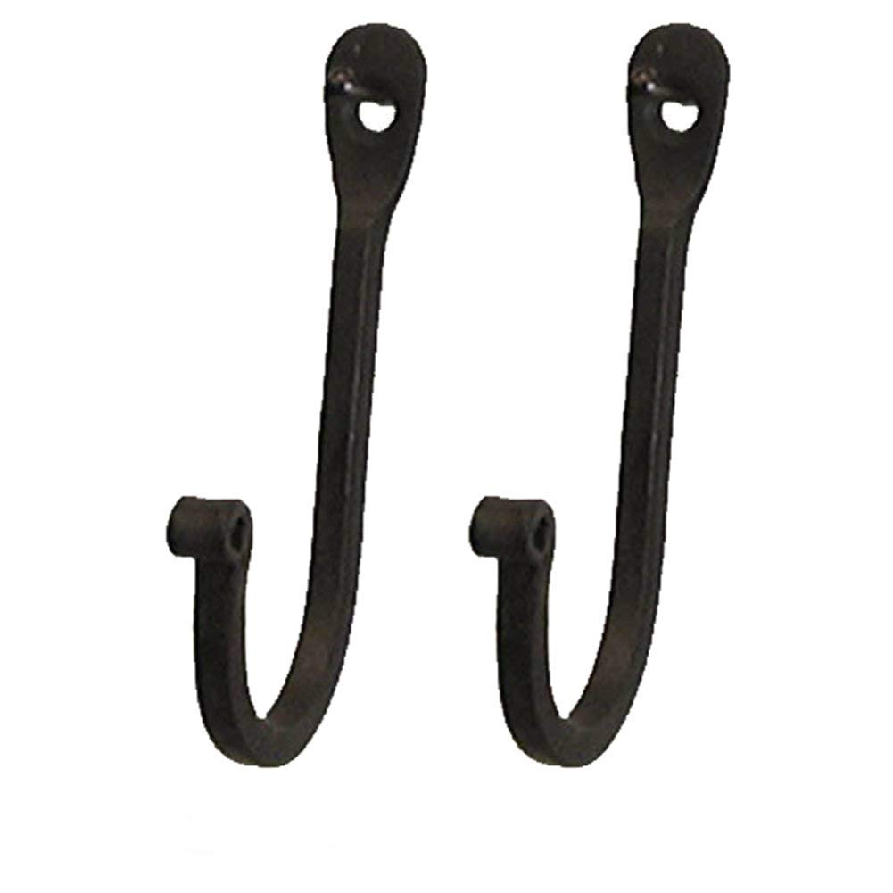 YourKart KPAVIR Single Prong Wrought Iron Hooks – Rustic Curved Metal Fasteners – Decorative Colonial Wall Decor Set of 2