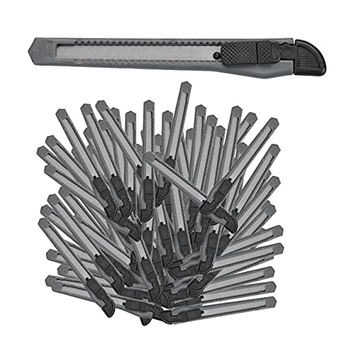 Relaxdays skärkniv 100-tals set, säker spärrning, 9 mm avbrott, kniv för kartonger och tapeter, för pyssel, grå, plast, styck