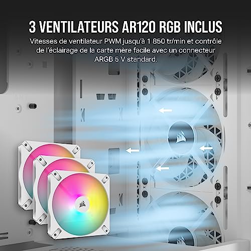 Corsair 3000D RGB Airflow Boîtier PC Mid-Tower - 3X AR120 RGB Fans - Support GPU Trois Emplacements - Convient à 8X Ventilateurs 120mm - Design High-Airflow - Blanc