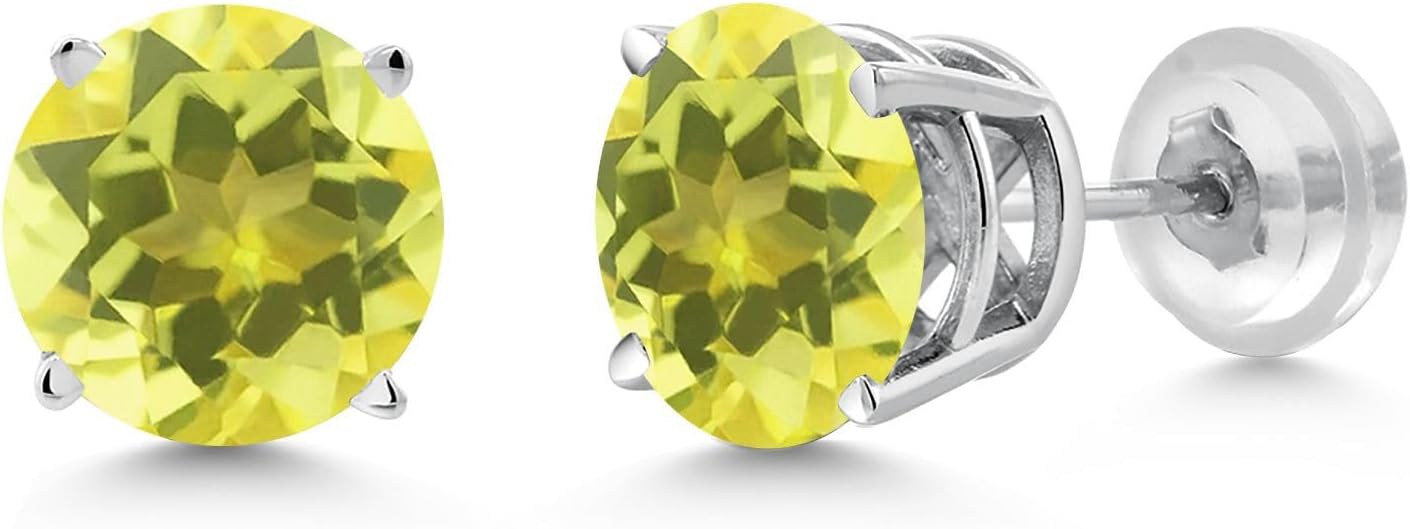 Gem Stone King 2.00 Ct Round 6mm Canary Mystic Topaz 14K White Gold Stud Earrings For Women Men - Image 3