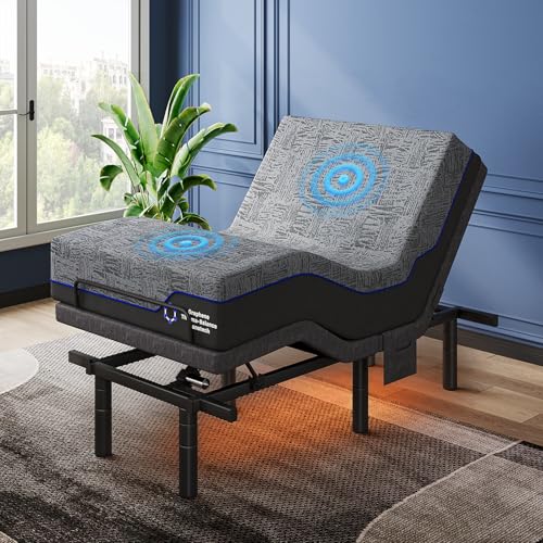 Image of Pipishell Twin XL Adjustable Bed Frame and 14 Inch Memory Foam Mattress Set with Massage, Electric Bed Base with Gel Memory Foam, 4 Leg Height Options, LED Night Light, Wireless Remote