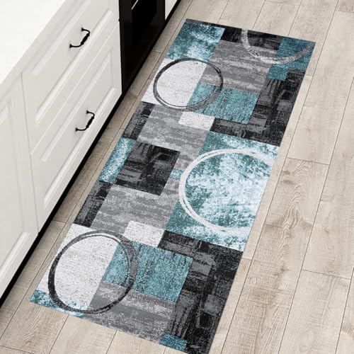 Alfombra de cocina azul y gris para lavandería moderna 4