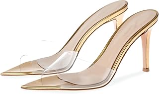 Women'S Transparent Strap Pointed Open Toe Stiletto Slide Sandals Fashion Slip On Sexy Clear High Heel Mule Sandals Summer Backless Party Prom Wedding Dress Slipper Shoes