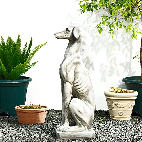 Glitzhome Gh50522 Sitting Greyhound Dog Garden Statue, 32" H, Antique Beige #TOP6