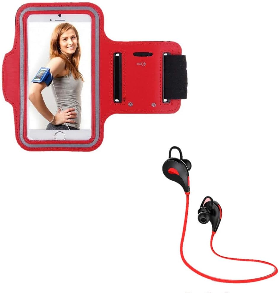 Sports Kit for Motorola Moto E6 Plus Smartphone Headphones Bluetooth Sport + Armband Running T6 (Red)