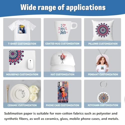TriUnytion Sublimationspapier A3, 297 x 420 mm 100g/m² 50 Blatt Sublimation Transferpapier für T-Shirt Tassen Metall Keramik Glas, Kompatibel mit Epson, Roland, Mutoh, Mimaki Sublimationsdrucker