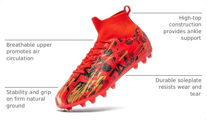 PMKZSES Soccer Cleats Mens High-Top Training Football Cleats Red — view 2